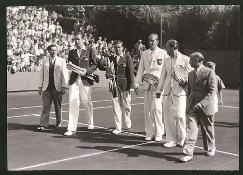 Fotografie Tennis Davispokal Deutschland vs Frankreich, Tennisspieler Petra, Lesueur, Metaxa & Henkel 1938