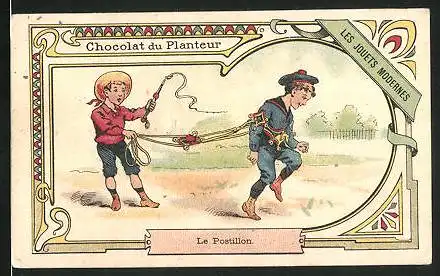 Sammelbild Chocolat du Planteur, Le Postillon, Knaben spielen Postillon