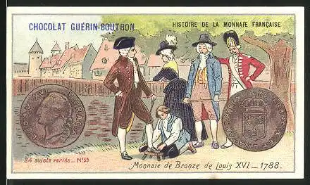 Sammelbild Chocolat Guérin-Boutron, Histoire de la Monnaie Francaise, Monnaie de Bronze de Louis XVI