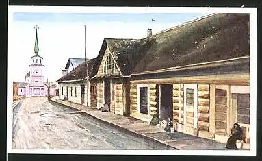 Sammelbild Stollwerck, Reise um die Welt, 1. Teil Nr. 116: Altrussische Siedlung auf dem amerikanischem Boden in Sitka