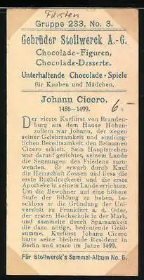 Sammelbild Stollwerck`s Chocolade, Johann Cicero 1486-1499, Gruppe 2333, No. 3