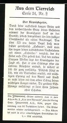 Sammelbild Stollwerck, Aus dem Tierreich, Serie 24, Nr. 2: Der Kranichgeier
