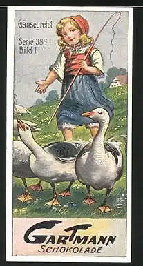 Sammelbild Gartmann Schokolade, die kleinen Tierfreunde, Gänsegretel