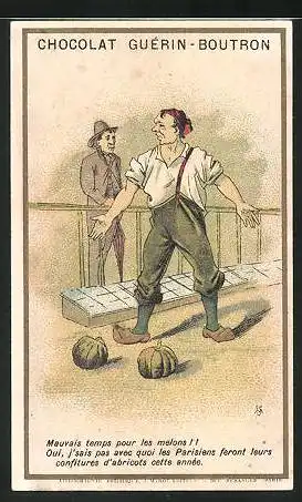 Sammelbild Chocolat Guerin-Boutron, Mauvais temps pour les melons!, Melonen