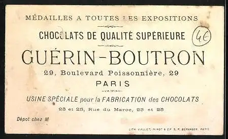 Sammelbild Chocolat Guérin-Boutron, Polizist hält sich einen Soldaten und einen Bettler mit Pistolen vom Leib