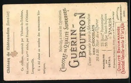 Sammelbild Chocolat Guérin-Boutron, le Chateau de Chateaudun