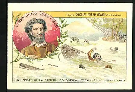 Sammelbild Goutez et Comparez, le Cacao Poulain, les Rapides de la Riviére Couqueima, Traversée 1877, Seppa Pinto