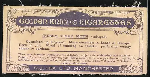 Sammelbild Manchester, Golden Knight Cigarettes, R. J. Lea Ltd., The Jersey Tiger Moth