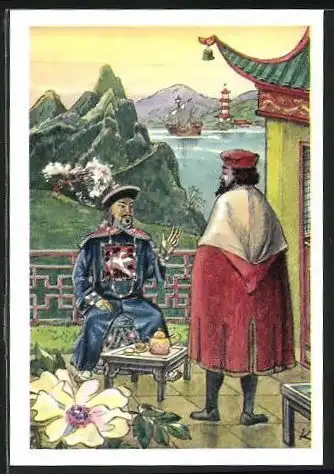 Sammelbild Dissen, Fritz Homann AG, Geschichte unserer Welt, Bild 33, Marco Polo am chinesischen Kaiserhof