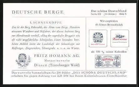 Sammelbild Dissen, Fritz Homann AG, Deutsche Berge, 5. Schneekoppe