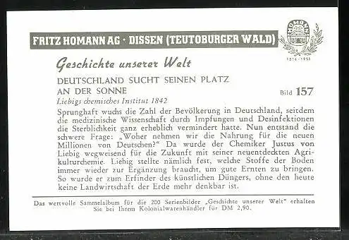 Sammelbild Dissen, Fritz Homann AG, Geschichte unserer Welt, Bild 157, Liebigs chemisches Institut 1842