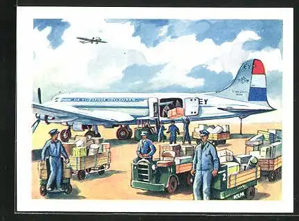 Sammelbild Fritz Homann AG, Luftverkehr II, Entladung eines Frachtflugzeuges