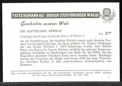 Sammelbild Fritz Homann AG, Geschichten unserer Welt, Nachtigal überbring Geschenke Kaiser Wilhelms I.