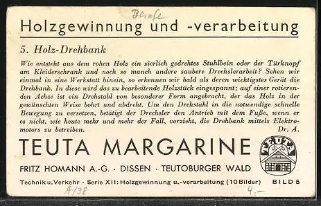 Sammelbild Fritz Homann AG, Holzgewinnung und -verarbeitung, Holz-Drehbank