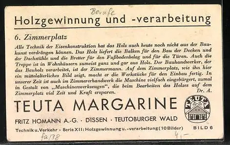 Sammelbild Fritz Homann AG, Holzgewinnung und -verarbeitung, Zimmerplatz