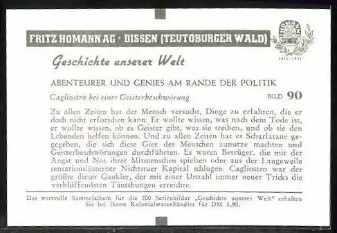 Sammelbild Fritz Homann AG, Abenteurer und Genies am Rande der Politik, Cagliostro bei einer Geisterbeschwörung