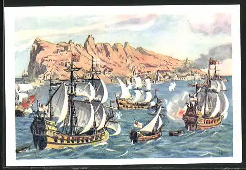 Sammelbild Fritz Homann AG, wie das Britische Weltreich wurde, Engländer erobern Gibraltar 1704
