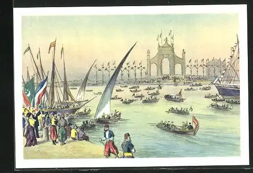 Sammelbild Fritz Homann AG, die grossen Kanäle - Weltmacht Wirtschaft, Eröffnung des Suezkanals 1869