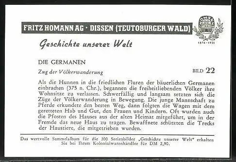 Sammelbild Fritz Homann AG, die Germanen, Zug der Völkerwanderung