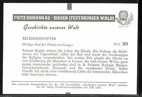 Sammelbild Fritz Homann AG, Religionsstifter, Heiliges Bad der Hindu im Ganges