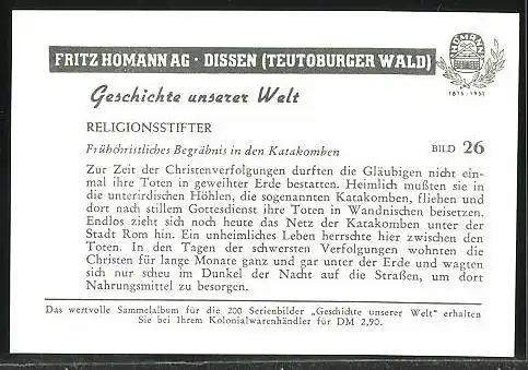 Sammelbild Fritz Homann AG, Religionsstifter, Frühchristliches Begräbnis in den Katakomben