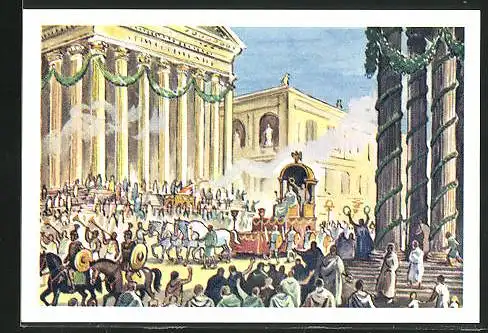 Sammelbild Fritz Homann AG, das Römische Weltreich, ein römischer Feldherr beim Triumphzug durch Rom