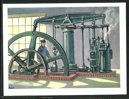 Sammelbild Fritz Homann AG, Borsig'sche Dampfmaschine um 1850