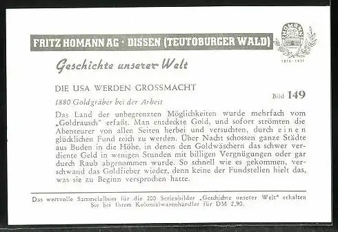 Sammelbild Fritz Homann AG, die USA werden Grossmacht, Goldgräber bei der Arbeit 1880