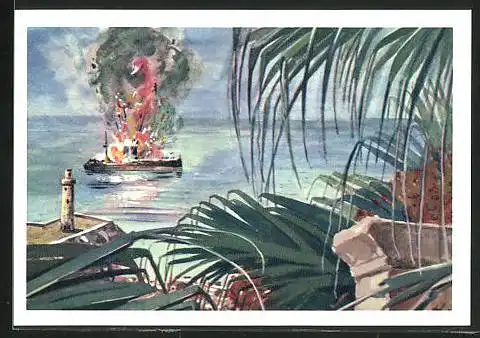 Sammelbild Fritz Homann AG, Geschichten unserer Welt, USA-Kriegsschiff Maine explodiert in Haban 1898