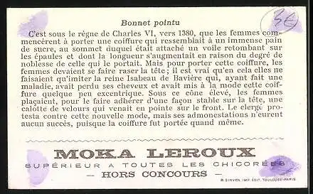 Sammelbild Moka Leroux, Supérieur a Toutes les Chicorées, Bonnet pointu, Damenportrait, Charles VI.
