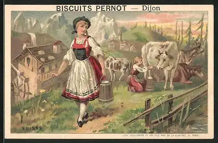 Sammelbild Dijon, Buscuits Pernot, schweizer Melkerinnen
