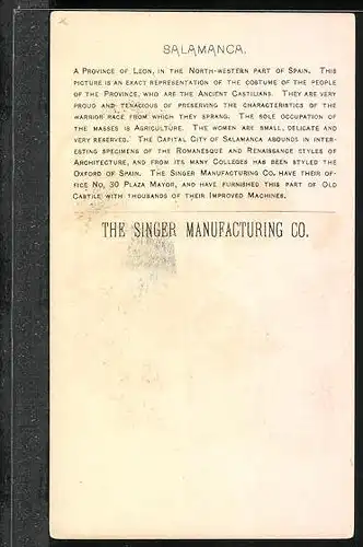 Sammelbild The Singer Manufacturing Co., Nähmaschine in Spanien, Spain, Volkstracht