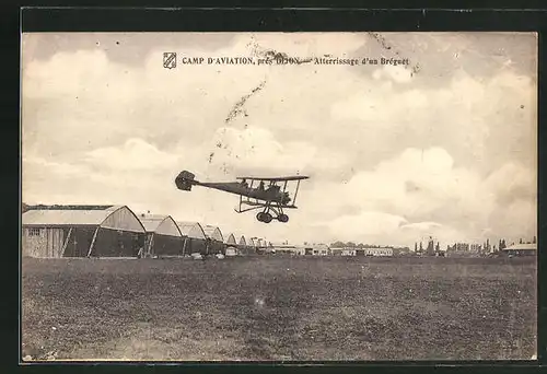 AK Dijon, Camp d`Aviation, Flugzeug vom Typ Bréguet bei der Landung