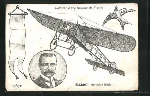 AK Aviateur Blériot und sein Flugzeug