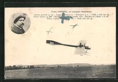 AK Comte d`Hespel im Flugzeug vom Typ Deperdussin