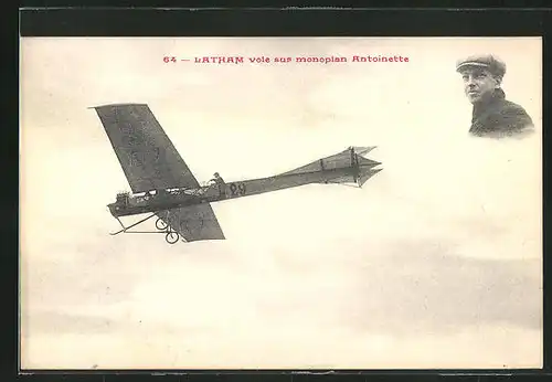 AK Aviateur Latham im Flugzeug vom Typ Antoinette