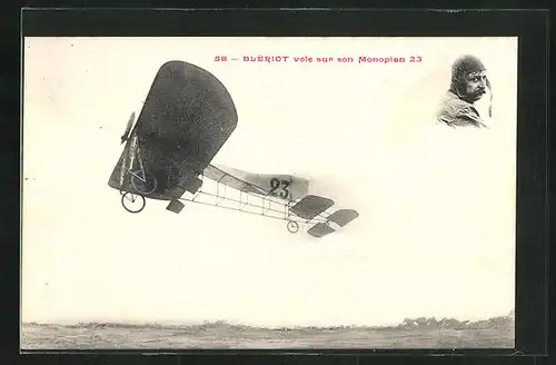 AK Aviateur Blériot im Flugzeug vom Typ Monoplan 23