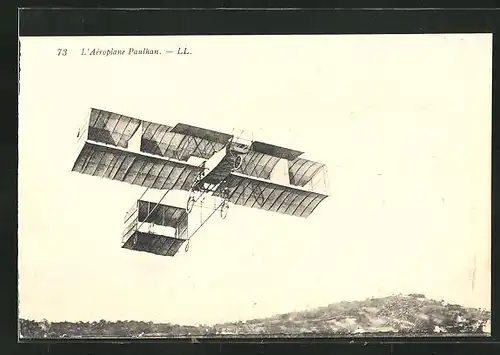AK Doppeldecker-Flugzeug von Paulhan beim Start