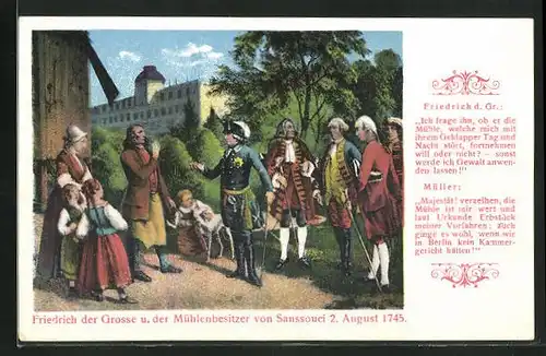 AK König Friedrich II. (der Grosse) und der Mühlenbesitzer von Sanssouci, 1745