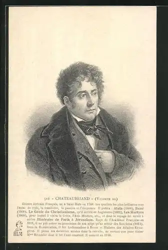 AK Vicomte de Chateaubriand, Écrivain Francais, 1768-1848