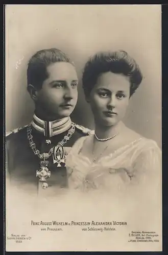 AK Bildnis Prinz August Wilhelm von Preussen und Prinzessin Alexandra Victoria von Schleswig-Holstein