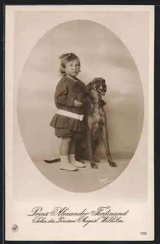 AK Prinz Alexander Ferdinand als kleines Kind mit grossem Hund