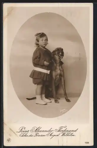 AK Prinz Alexander Ferdinand als kleines Kind mit grossem Hund
