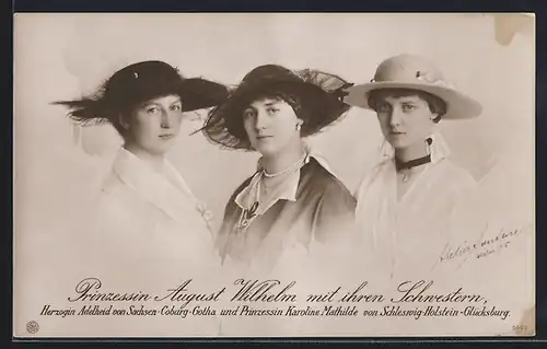 AK Prinzessin August Wilhelm mit ihren Schwestern, Herzogin Adelheid von Sachsen-Coburg-Gotha