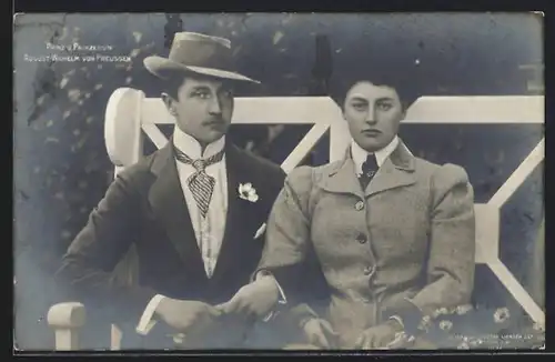 AK Prinz August Wilhelm von Preussen und Braut, Originalaufnahme 8. Oktober 1908