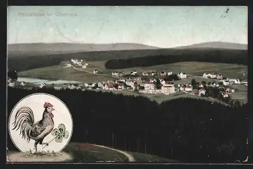 AK Hahnenklee, Blick über Ort, Wappen