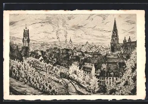 AK Freiburg i. B., Blick vom Schlossberg