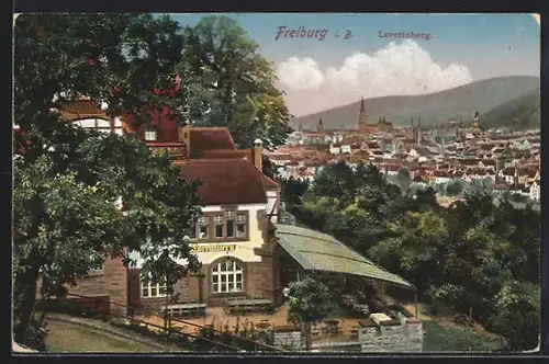 AK Freiburg i. Br., Ortsansicht mit Gasthaus Lorettoberg