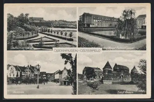 AK Oberhausen-Osterfeld, Stadtpark mit Waldhof, Platz mit Lyzeum, Marktplatz, Schloss Vondern