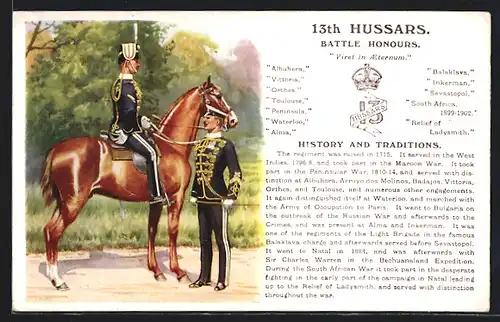Künstler-AK Ernest Ibbetson: 13th Hussars, Regiment, Husren, Uniformen